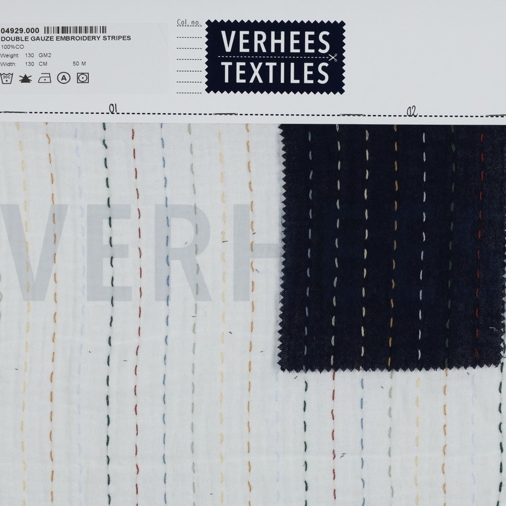 DOUBLE GAUZE EMBROIDERY STRIPES DARK BLUE #4