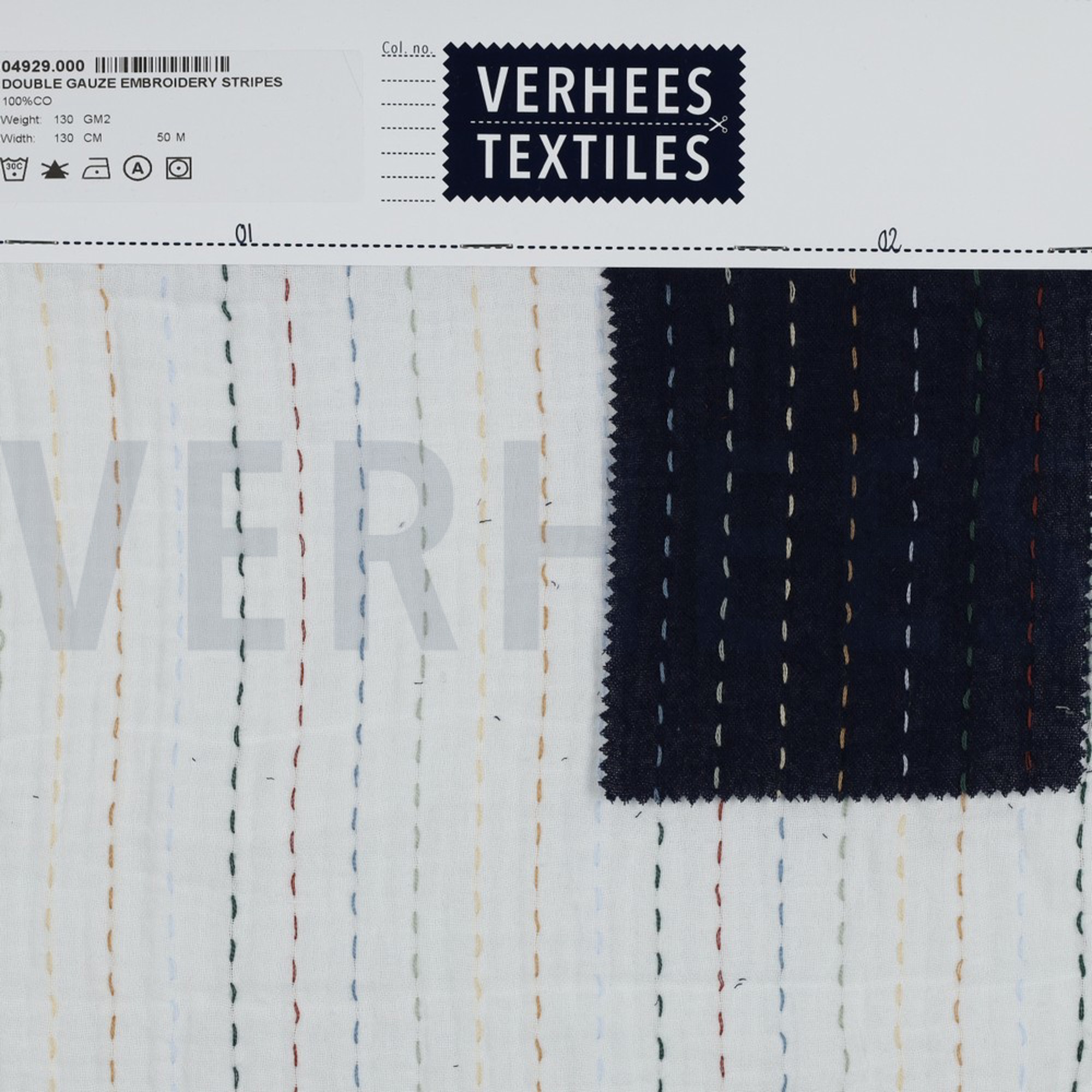 DOUBLE GAUZE EMBROIDERY STRIPES DARK BLUE (high resolution) #4