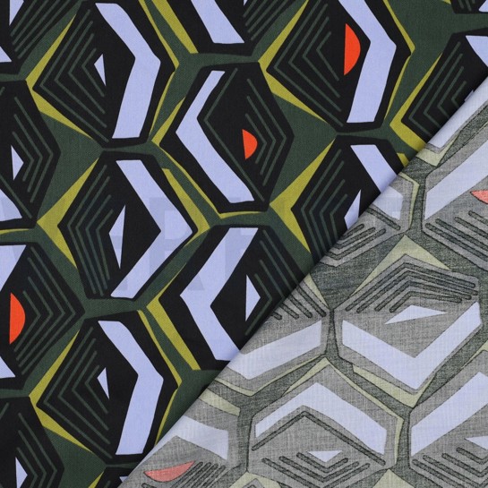 BAUMWOLLE SATIN GEOMETRISCH DUNKELGRÜN #7