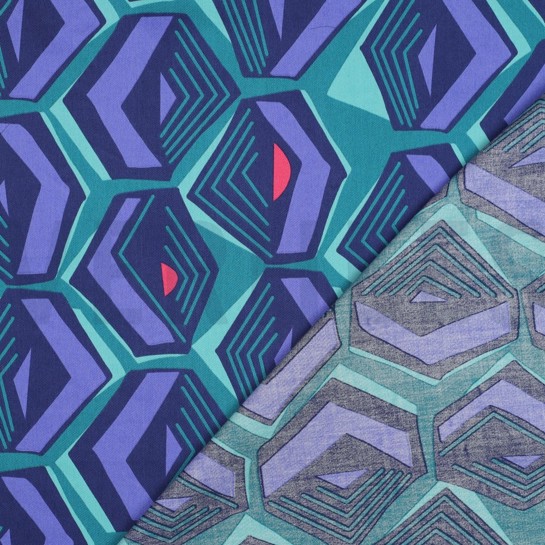 BAUMWOLLE SATIN GEOMETRISCH PETROL #7