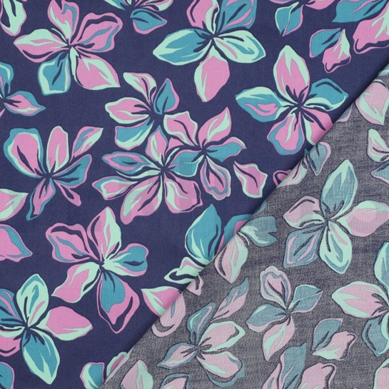 BAUMWOLLE SATIN BLUMEN MARINEBLAU #7