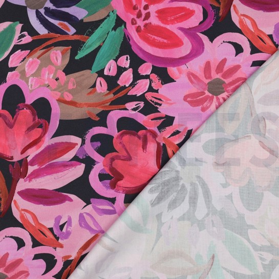 BAUMWOLLE SATIN DIGITAL BLUMEN MARINEBLAU #7