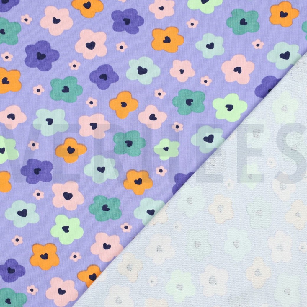 FRENCH TERRY ABSTRACT FLOWERS LAVENDER #4