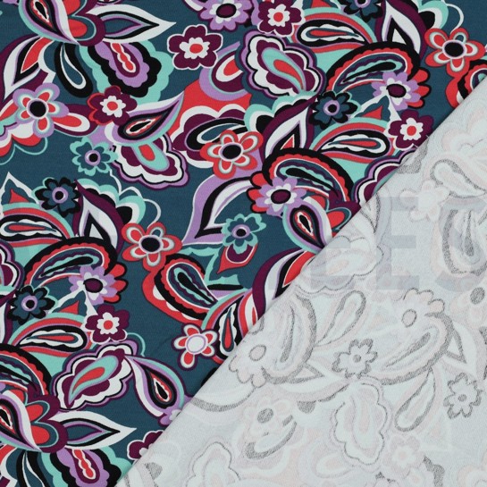 FRENCH TERRY FLOWERS PETROL #7