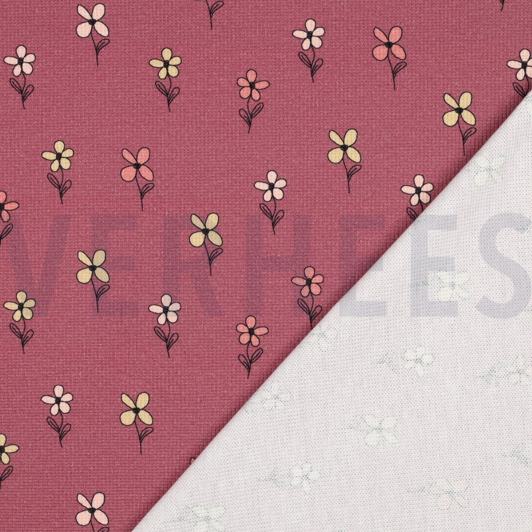 WAFFLE JERSEY FLOWERS BORDEAUX #4