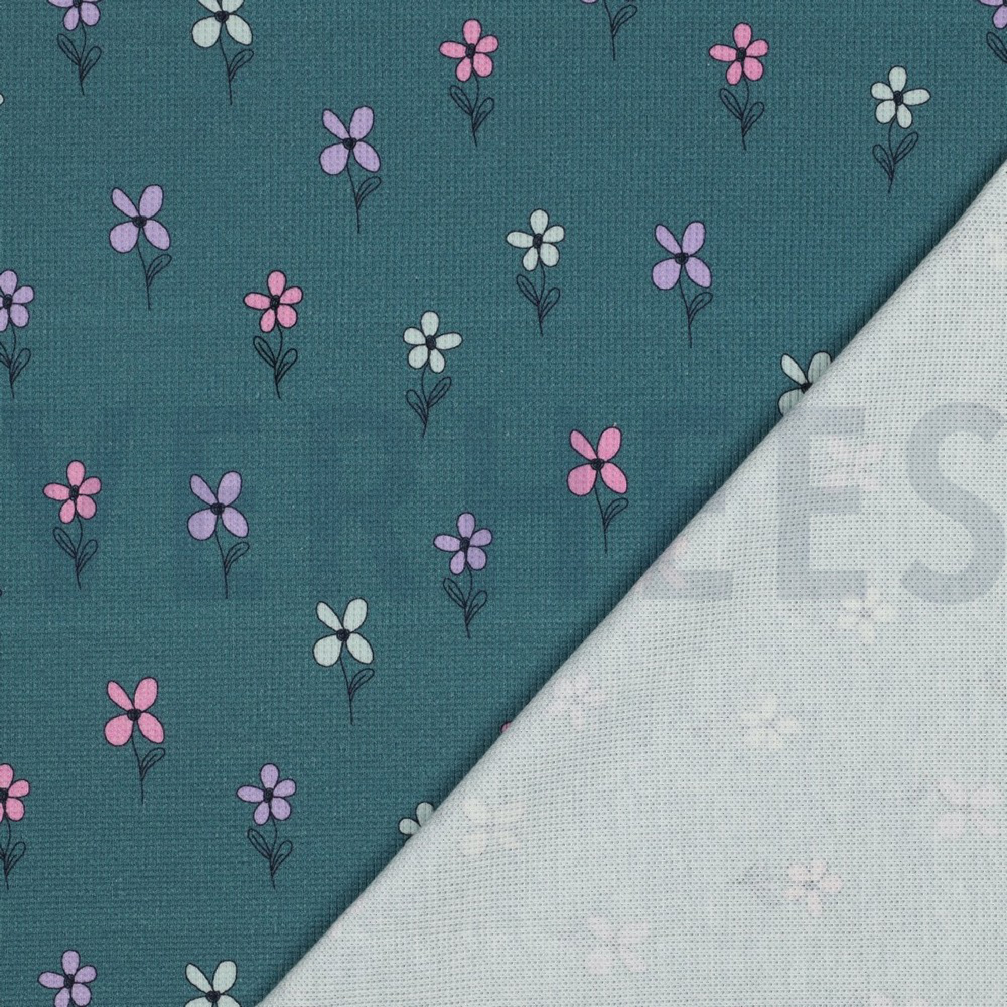 WAFFLE JERSEY FLOWERS PETROL (high resolution) #4
