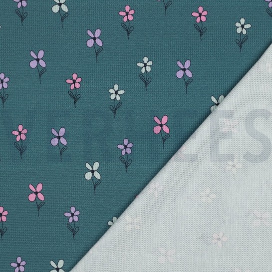 WAFFELJERSEY BLUMEN PETROL #7