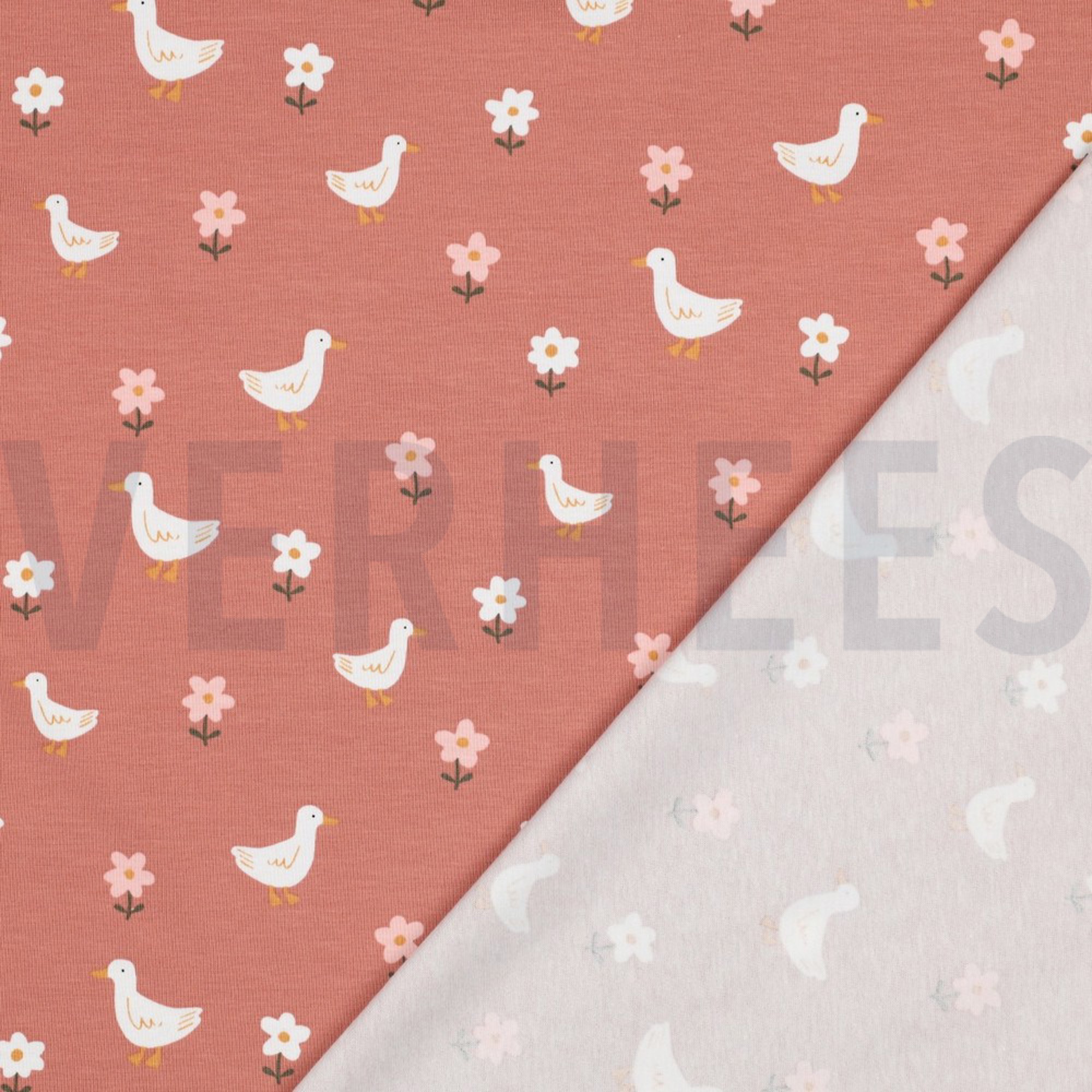 JERSEY GOTS DUCKS AND FLOWERS PINK (high resolution) #4