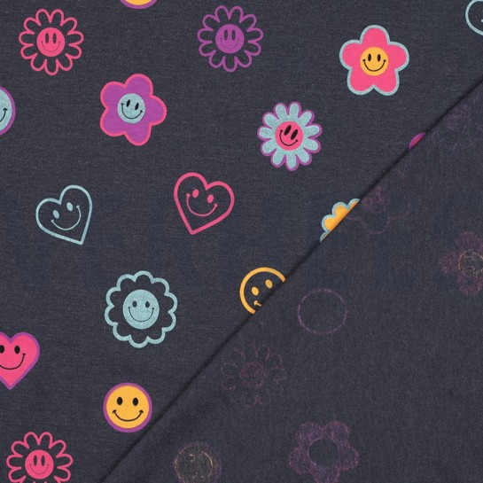 JERSEY MÉLANGE PAILLETTES SMILEYS INDIGO #7