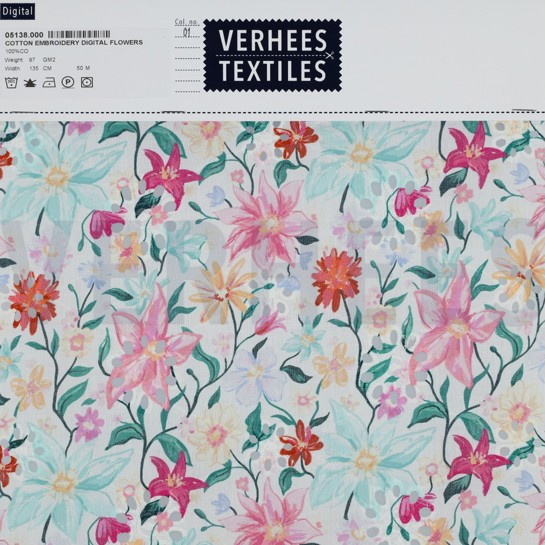 COTTON EMBROIDERY DIGITAL FLOWERS WHITE #7