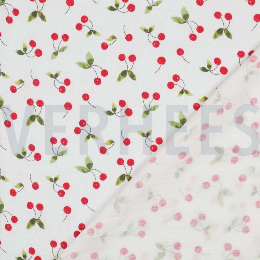 DOUBLE GAUZE DIGITAL CHERRIES WHITE #4