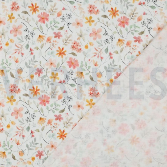 DOUBLE GAUZE DIGITAAL BLOEMEN WIT #7