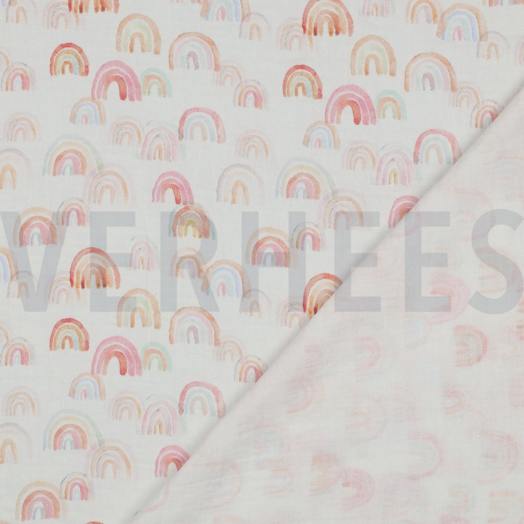 DOUBLE GAUZE DIGITAL RAINBOWS WHITE #4