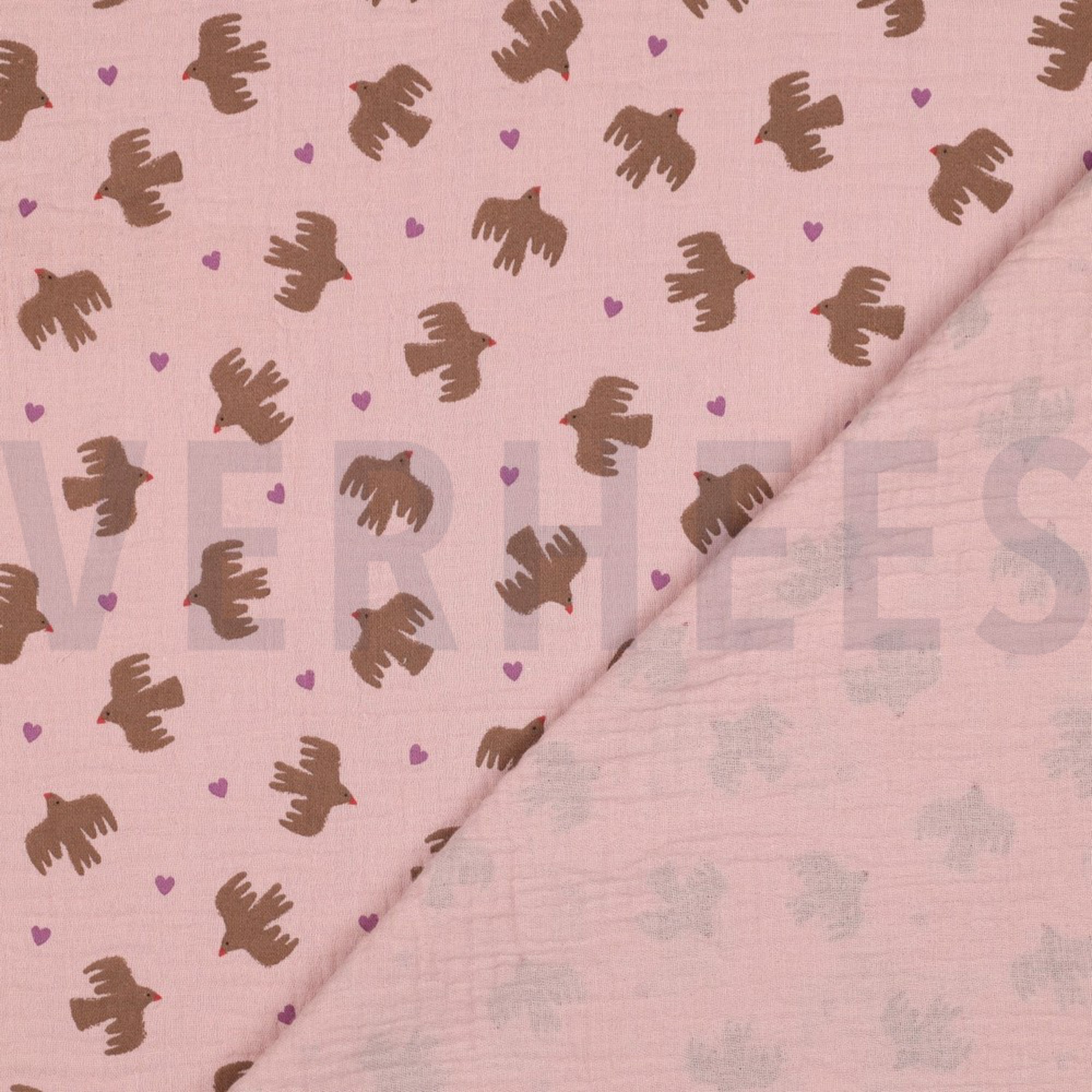 DOUBLE GAUZE GOTS BIRDS SOFT ROSE (high resolution) #4