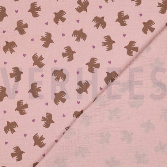 DOUBLE GAUZE GOTS BIRDS SOFT ROSE #7