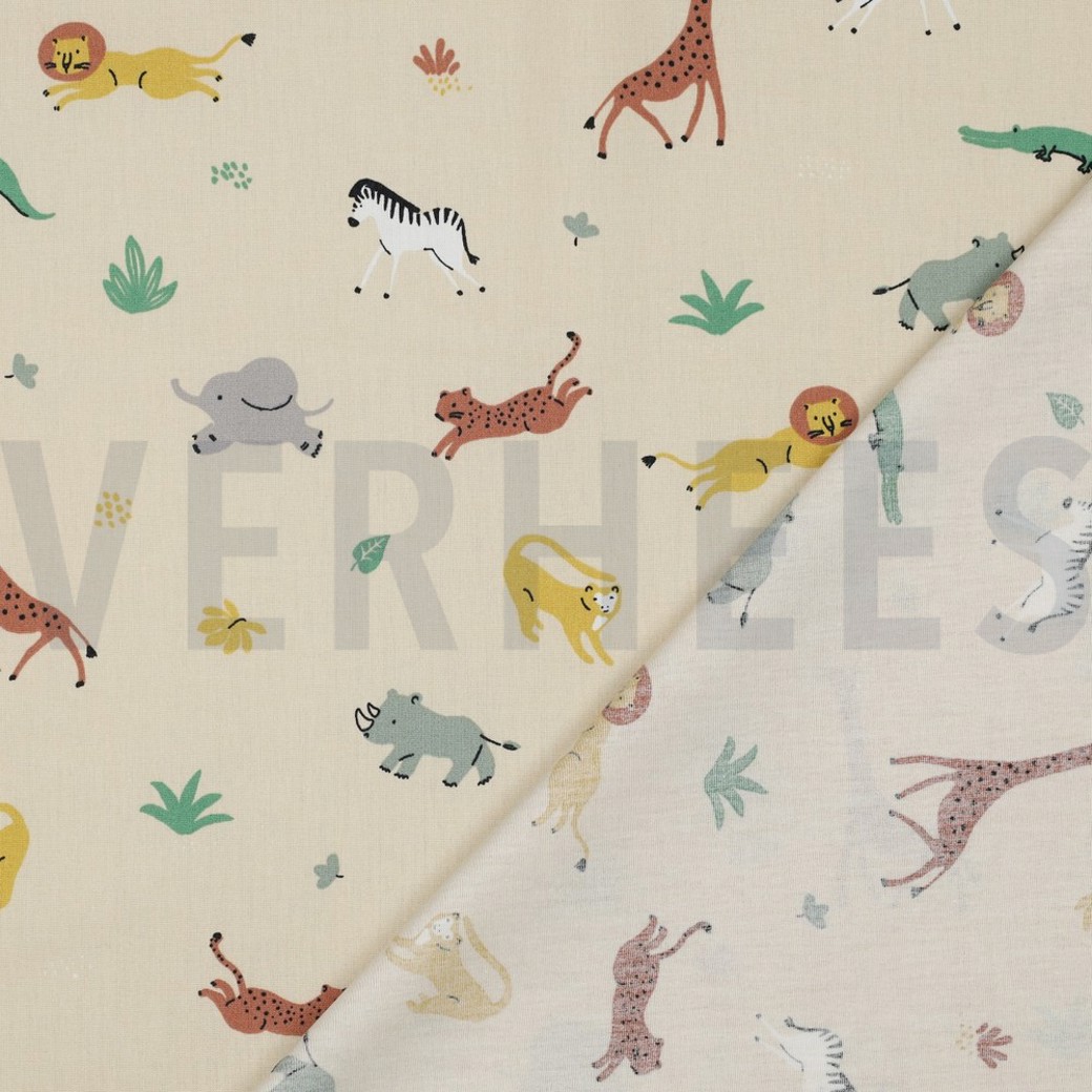 POPLIN GOTS ANIMALS BEIGE #4