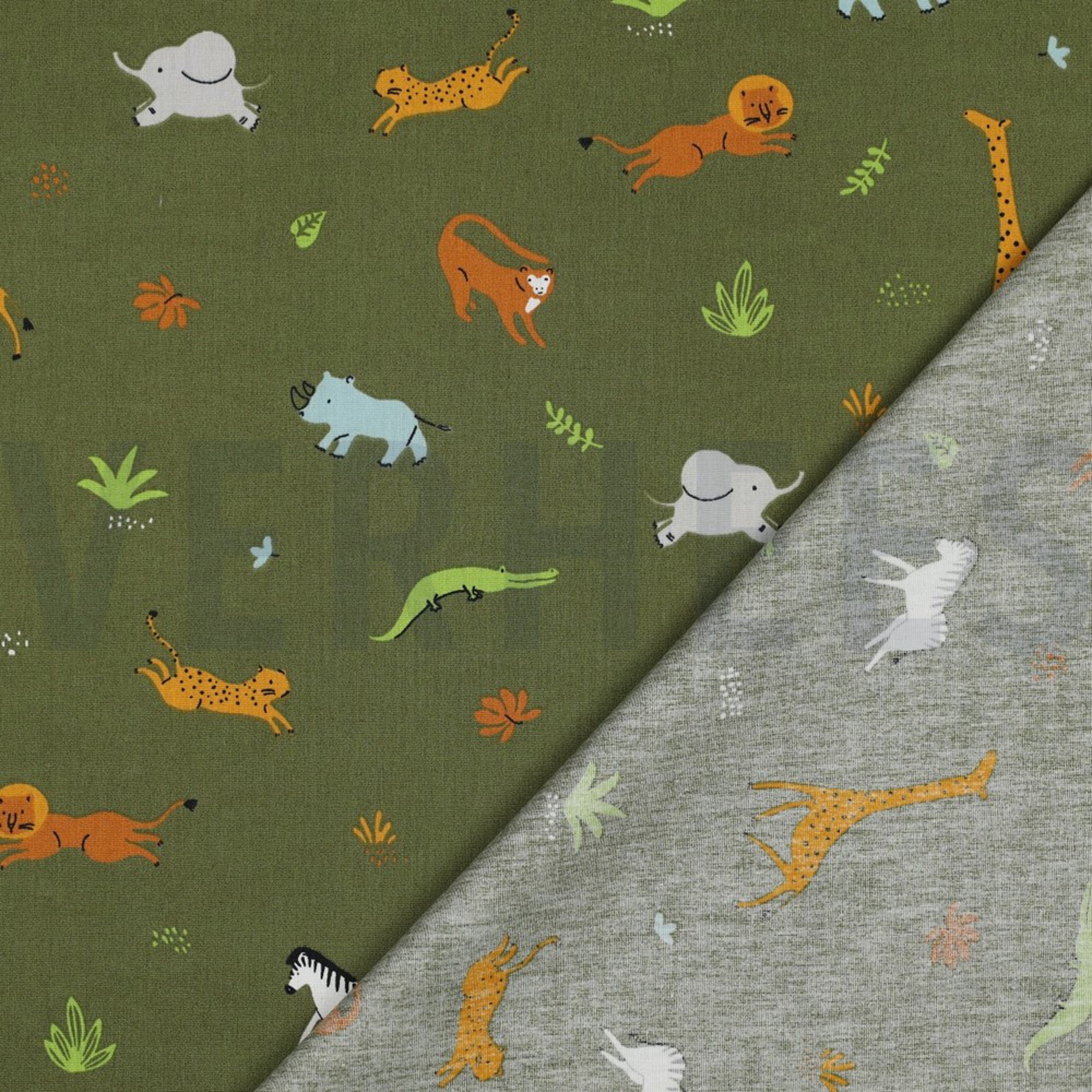 POPLIN GOTS ANIMALS ARMY GREEN (high resolution) #4