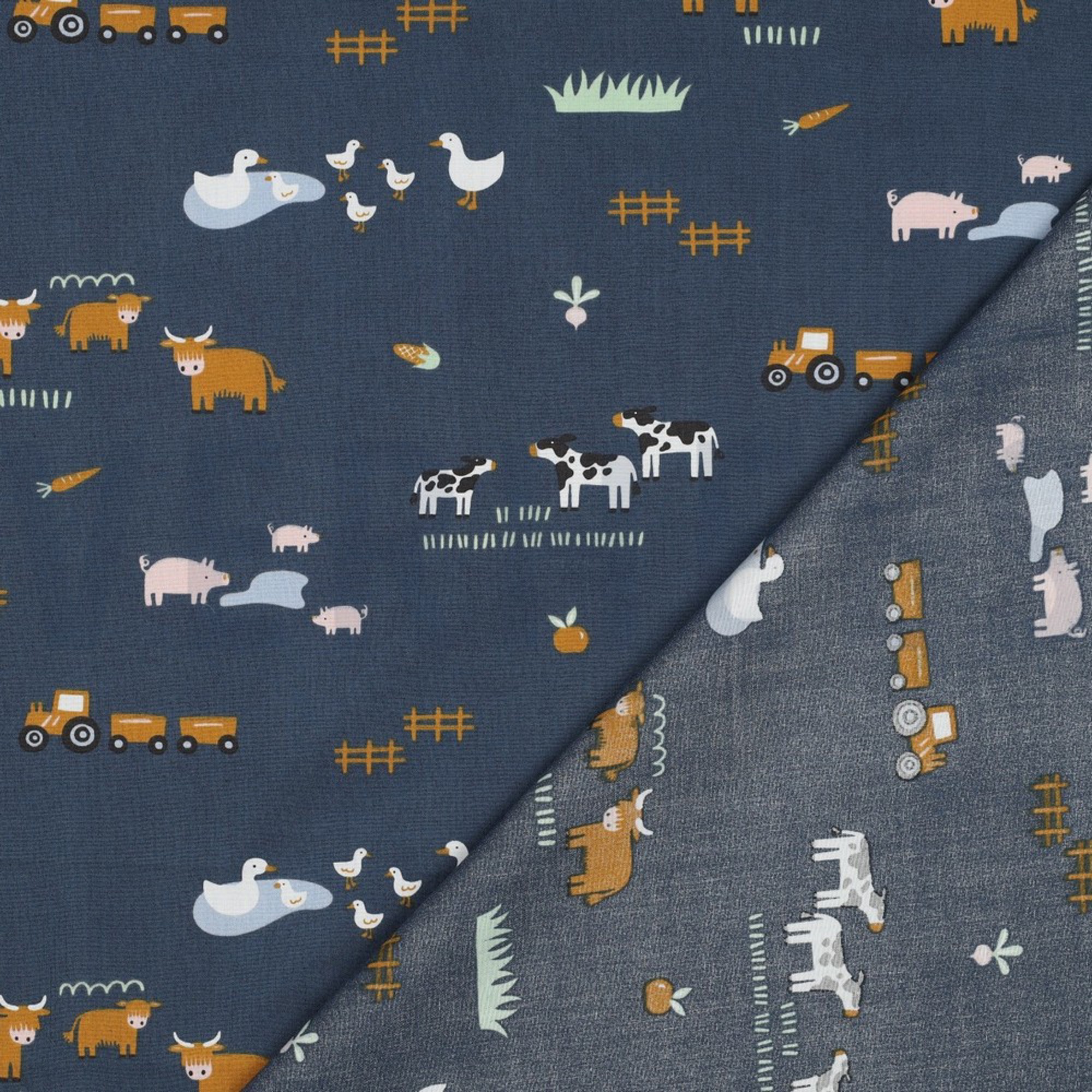 FINE POPLIN FARM ANIMALS BLUE (high resolution) #4