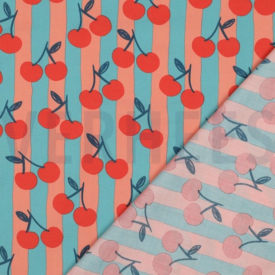 KATOENEN POPLIN FRUIT LICHT PETROL #7