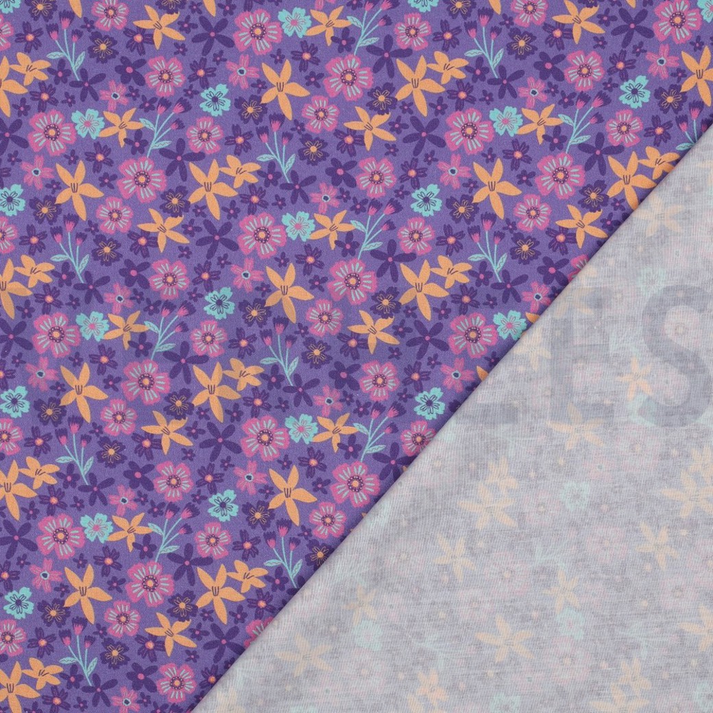 FINE POPLIN FLOWERS AND UNICORNS LAVENDER #4