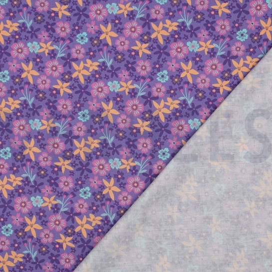 KATOENEN POPLIN BLOEMEN EN EENHOORNS LAVENDEL #7