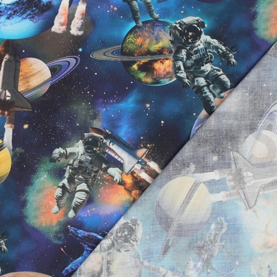 BAUMWOLLE POPELINE DIGITAL WELTRAUM MARINEBLAU #7