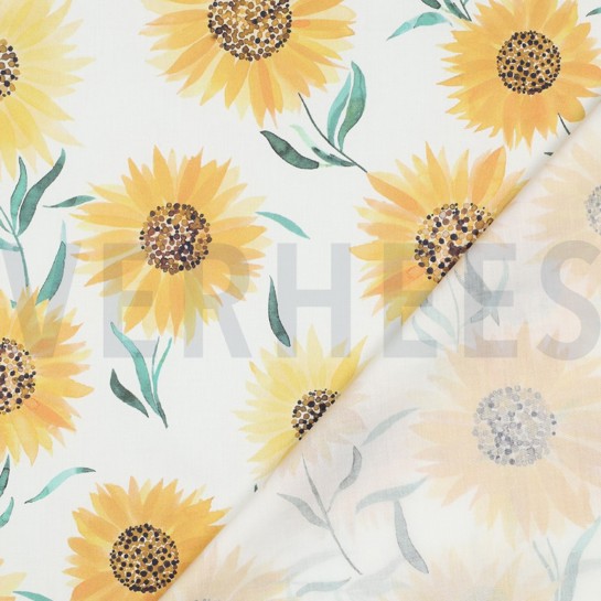 BAUMWOLLE POPELINE DIGITAL SONNENBLUMEN WEISS #7