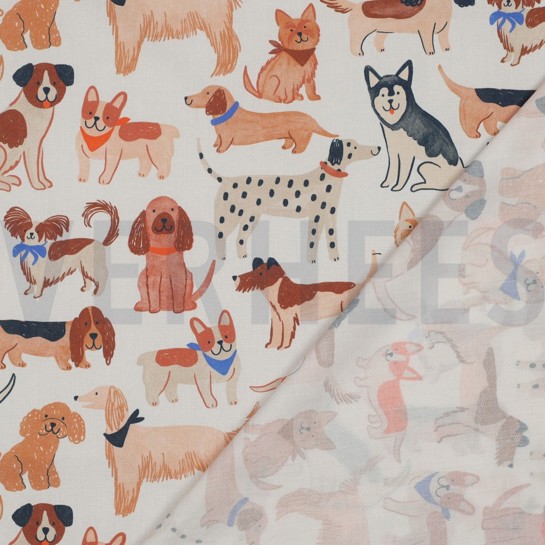 BAUMWOLLE POPELINE DIGITAL HUNDE GEBROCHEN WEISS #7