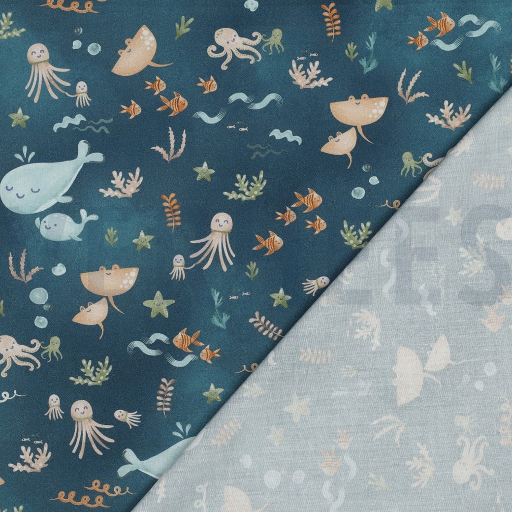 FINE POPLIN DIGITAL WHALES PETROL #4