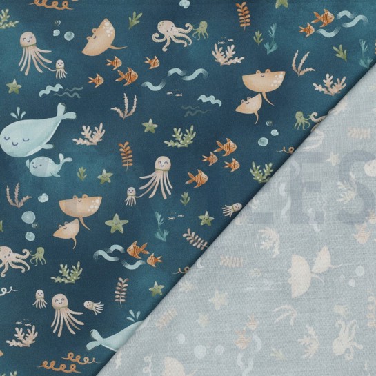 POPELINE DE COTON DIGITAL BALEINES PÉTROLE #7