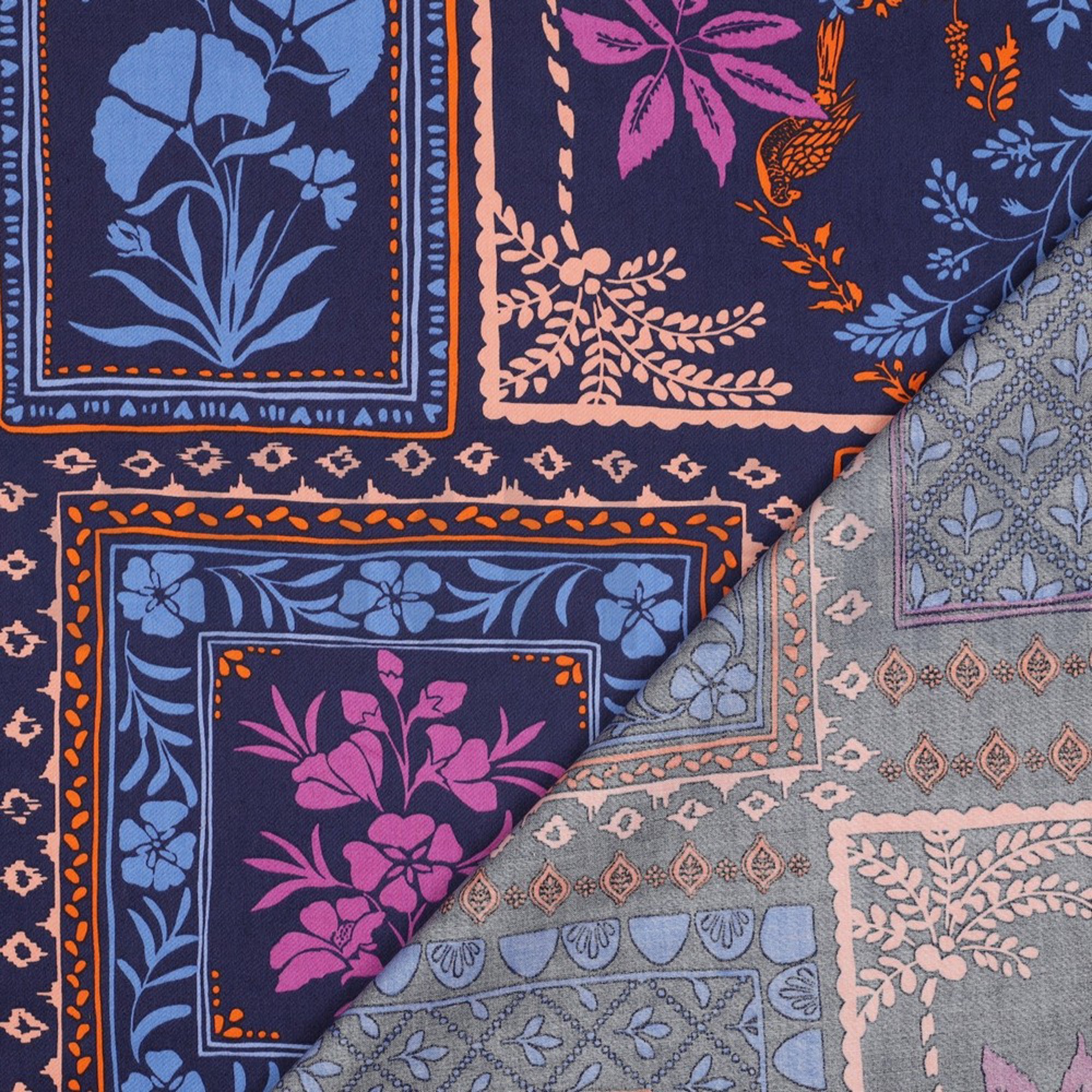 COTTON SATIN PATCHWORK FLOWERS NAVY (high resolution) #4