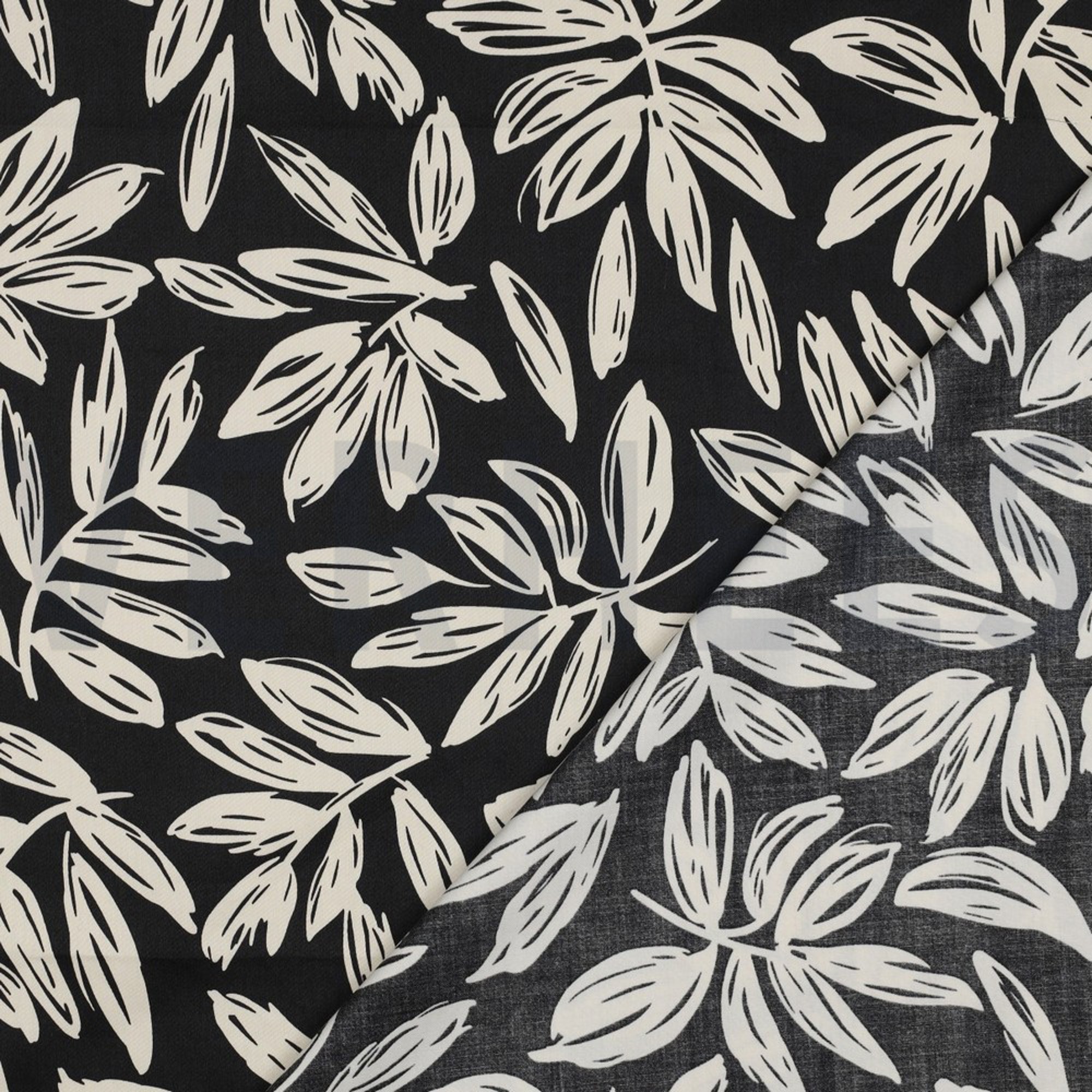 COTTON SATIN LEAVES BLACK (high resolution) #4