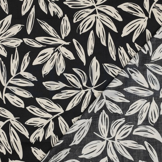 KATOEN SATIJN BLADEREN ZWART #7