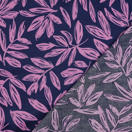 COTTON SATIN LEAVES NAVY #7