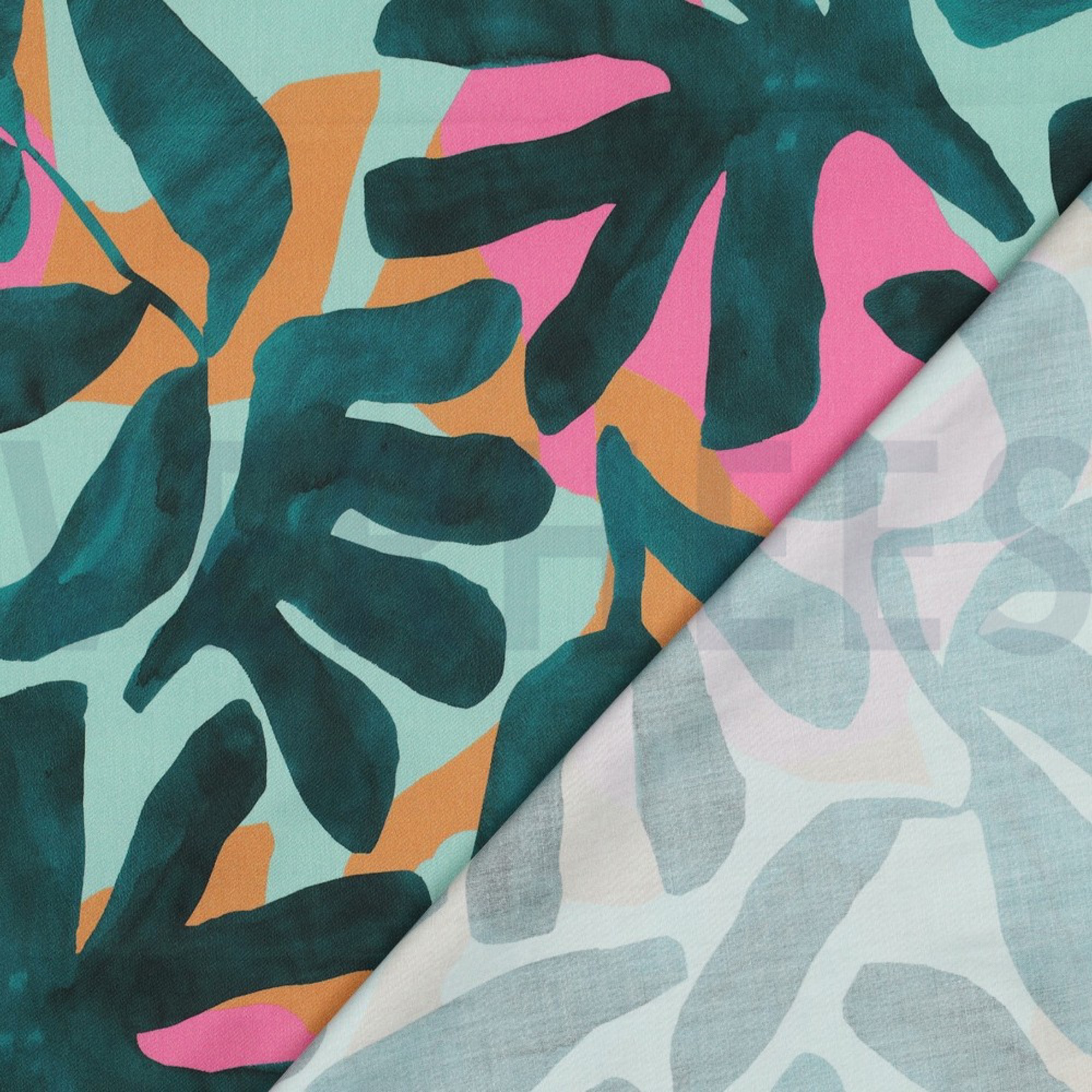 COTTON SATIN DIGITAL LEAVES GREEN (high resolution) #4