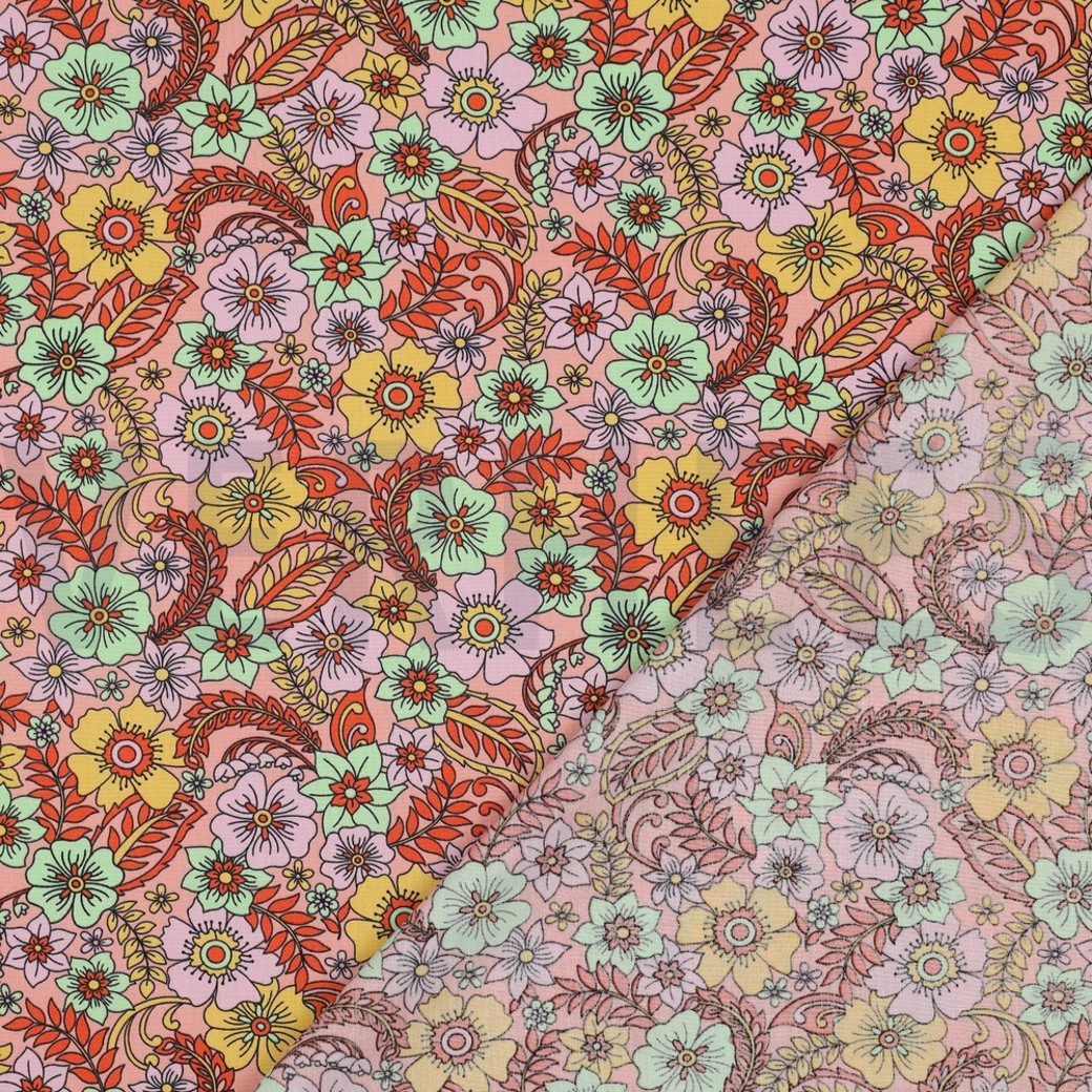 FINE POPLIN FLOWERS PEACH #4