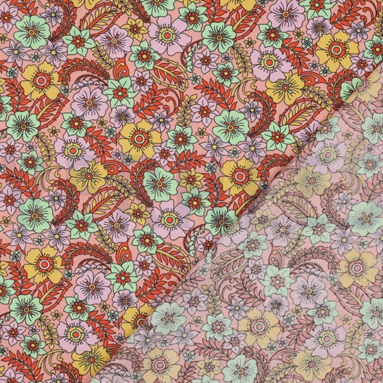 BAUMWOLLE POPELINE BLUMEN PFIRSICH #7