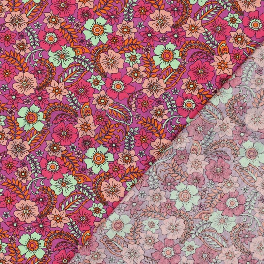 KATOENEN POPLIN BLOEMEN FUCHSIA #7