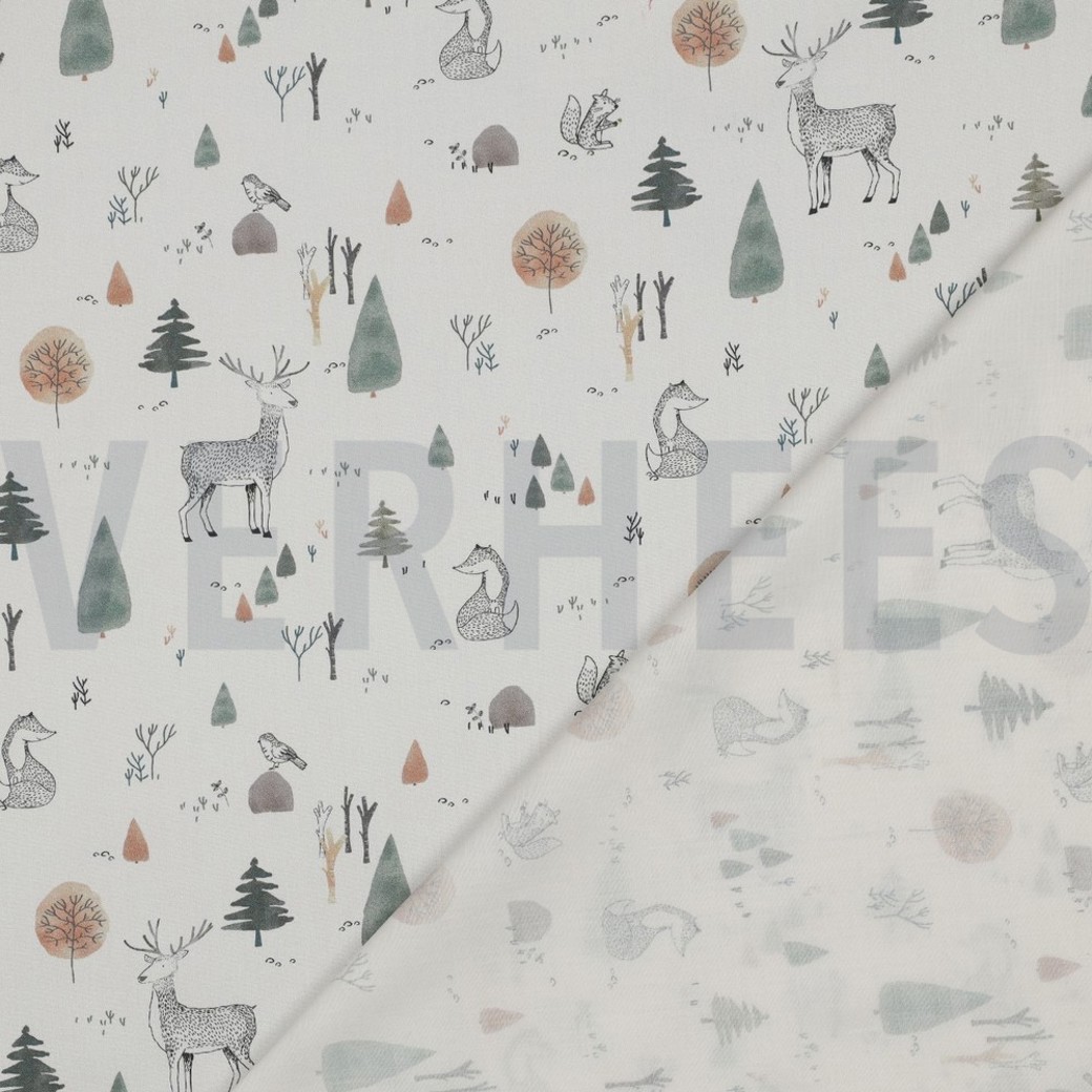 FINE POPLIN DIGITAL FOREST ANIMALS OFF-WHITE #4