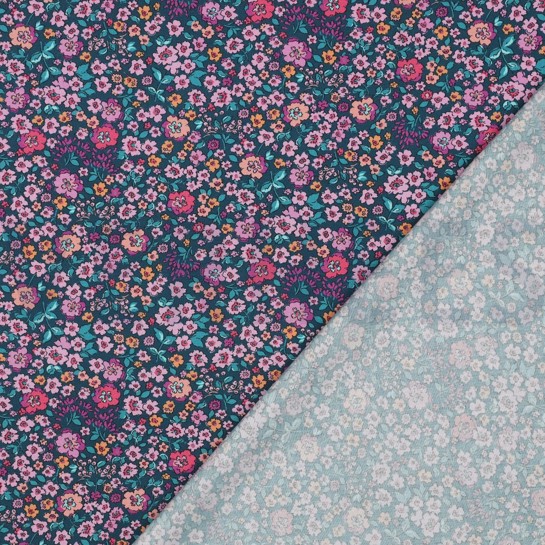 KATOENEN POPLIN DIGITAAL BLOEMEN DONKER PETROL #7