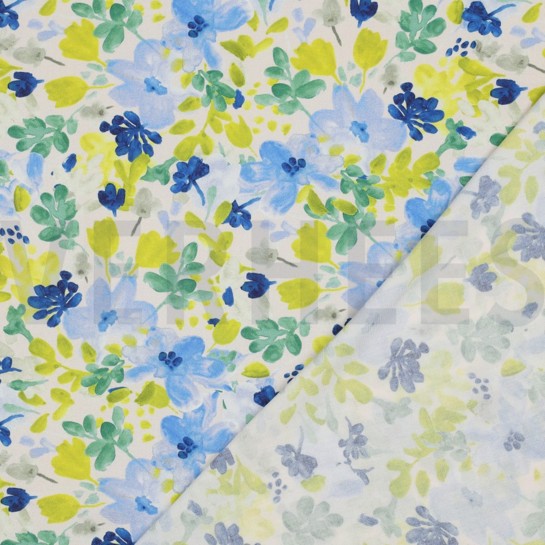 VISKOSE STRETCH DIGITAL BLUMEN GEBROCHEN WEISS #7