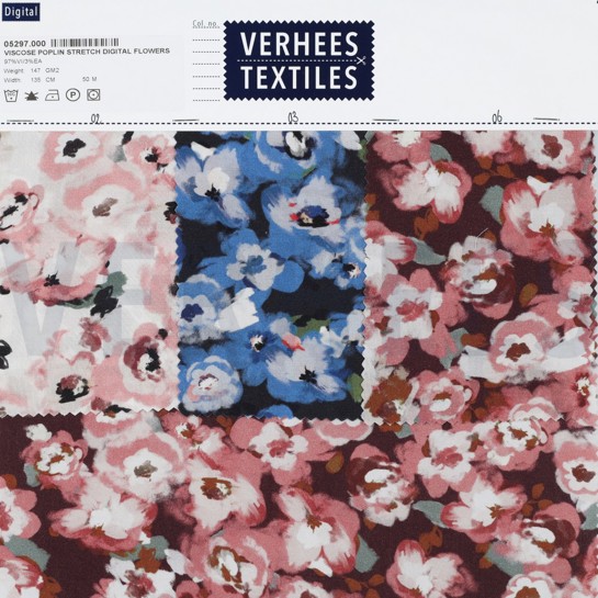 VISCOSE POPLIN STRETCH DIGITAL FLOWERS NAVY #7
