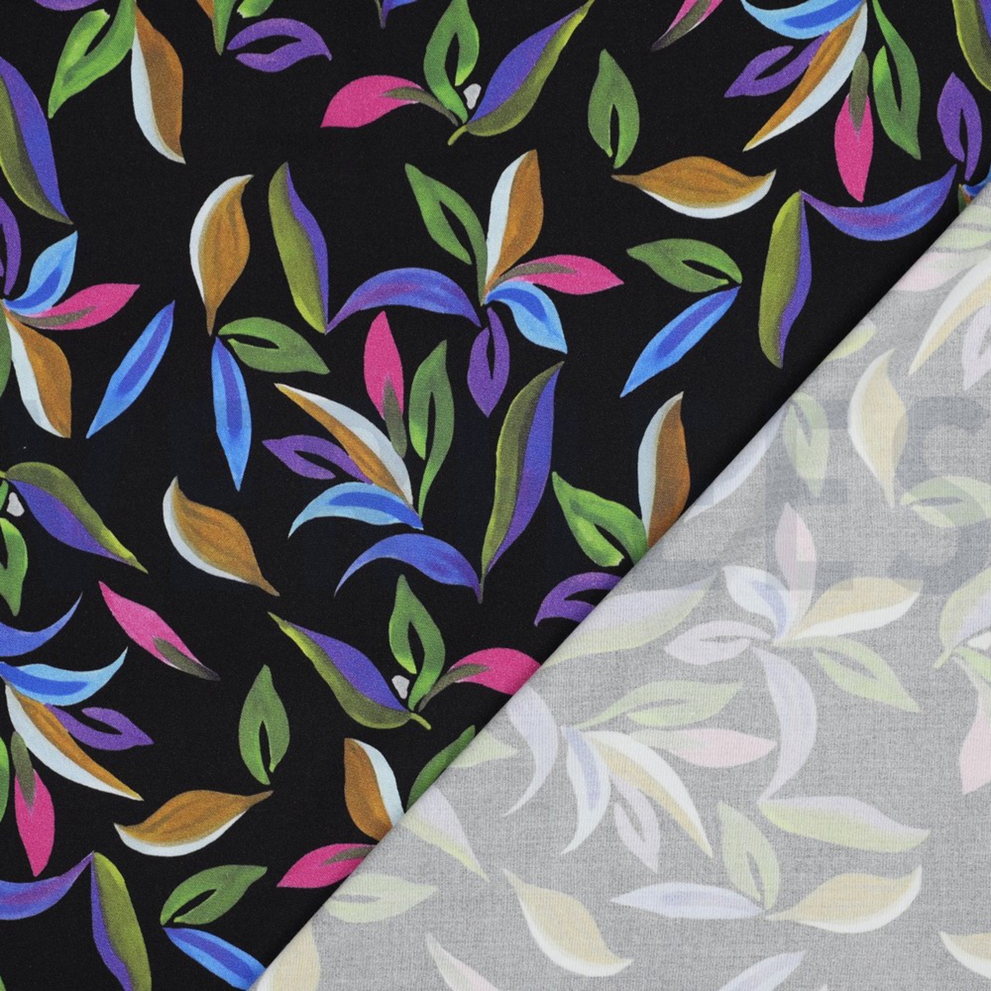 ROSELLA STRETCH DIGITAL LEAVES BLACK (high resolution) #4