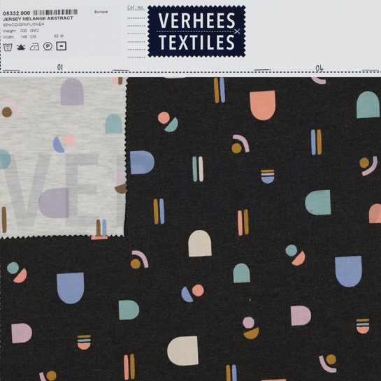 JERSEY MELANGE ABSTRACT ECRU GEMÊLEERD #7