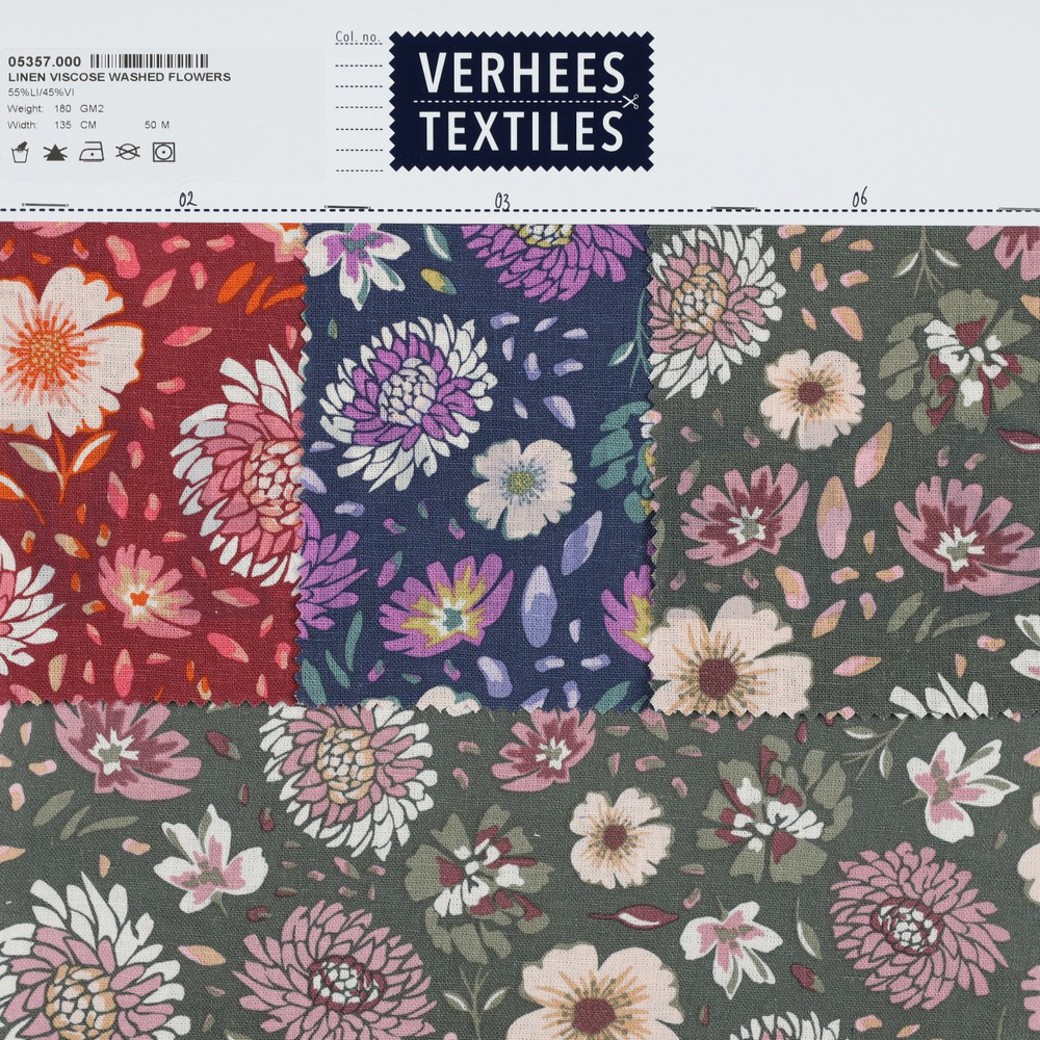 LINEN VISCOSE WASHED FLOWERS SEAWEED #4