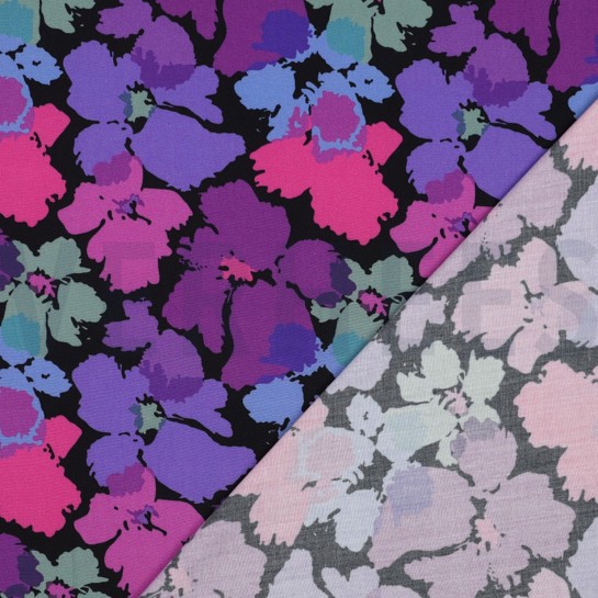 VISCOSE RADIANCE DIGITAL ABSTRACT FLOWERS BLACK #7