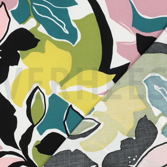 LENZING™ ECOVERO™ BLOEMEN GEEL / PETROL #7