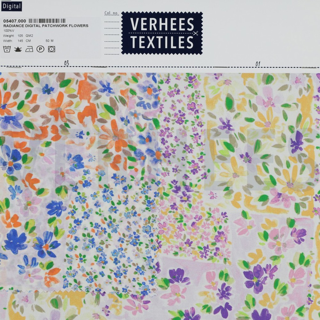 RADIANCE DIGITAL PATCHWORK FLOWERS INDIGO / ORANGE #4