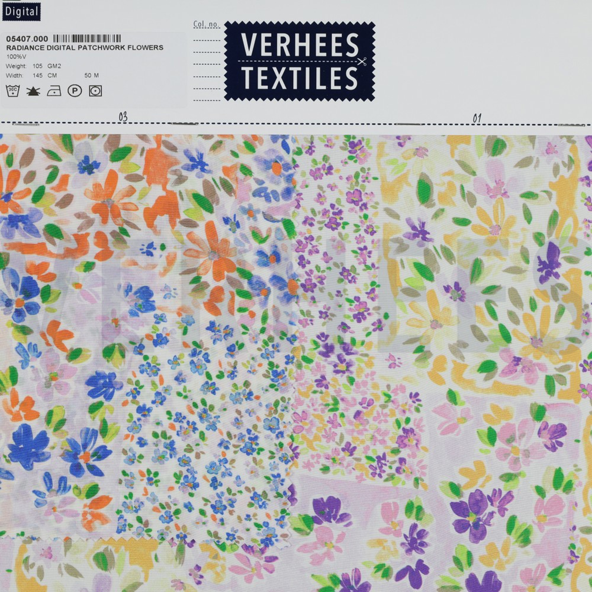 RADIANCE DIGITAL PATCHWORK FLOWERS INDIGO / ORANGE (high resolution) #4