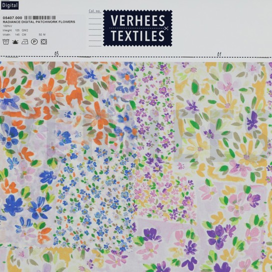 VISKOSE RADIANCE DIGITAL PATCHWORK BLUMEN BLAU #7